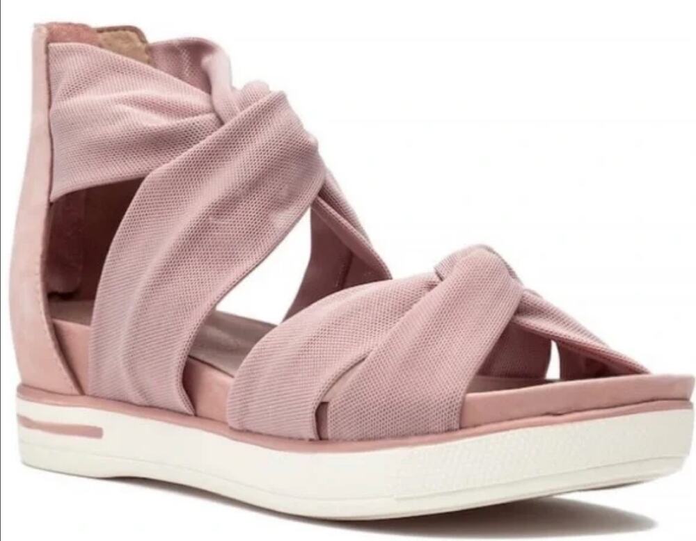 Eileen Fisher Zanya Mesh Sneaker Sandals Tumbled Nubuck Leather Blush Pink 7